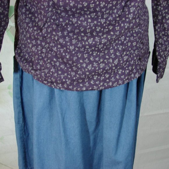 Purple Dainty Floral Long Adjustable Sleeve Ruche Button Front Scallop Hem Large - Picture 14 of 16